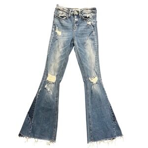 Vervet Flare Jeans Womens 24 Blue Distressed Raw Hem Paneled Western Hip Rodeo